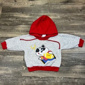 Vintage 90s Kids N' Fun Football Puppy Hoodie Toddler 12M Red Gray Sports